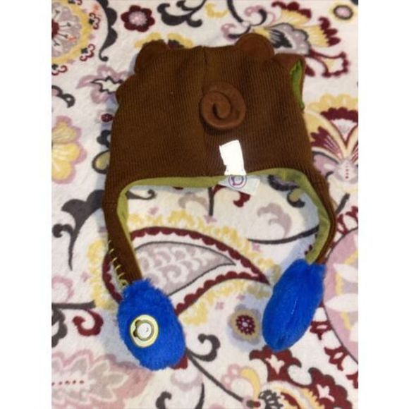 Flipeez Brown Monkey Hat Push The Blue Bulb And Ears Pop Up Unisex Kids Fun - Picture 6 of 7